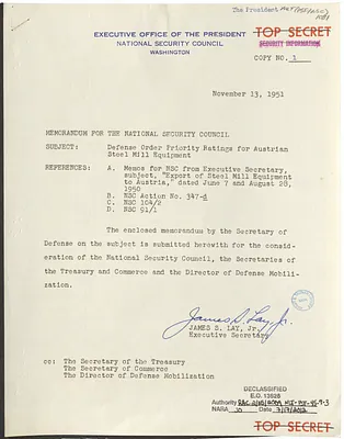Memorandum from James S. Lay, Jr. to the National Security Council with Attachment