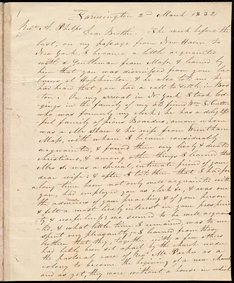 Letter from James K. Camp, Farmington, to Amos Augustus Phelps, 2nd March 1832