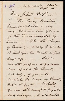 Letter from Samuel May, Jr., 21 Cornhill, Boston [Mass.], to James Miller M'Kim, Apl. 14, [1960]