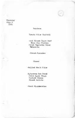 White House Luncheon and Dinner Menu