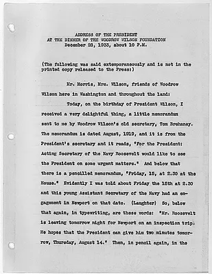 Franklin D. Roosevelt speech at the Woodrow Wilson Foundation