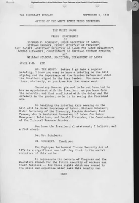 Press Conference of Richard F. Schubert, Stephan Gardner, Paul Fasser, Donald Alexander, and William Kilberg