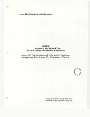 The National Plan for Civil Defense and Defense Mobilization, Annexes #20-23
