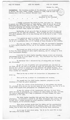 White House Press Release, Address by President Harry S. Truman at Harlem, New York