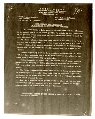 United Nations Press Release, India Explains Draft Resolution on Prisoner-of-War Issue in First Committee