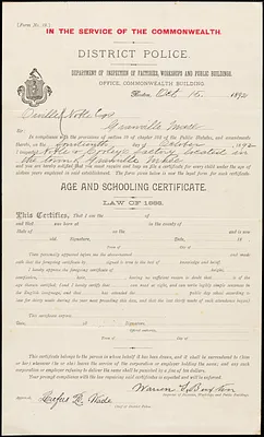 Age and schooling certificate, Law of 1888 District Police notification