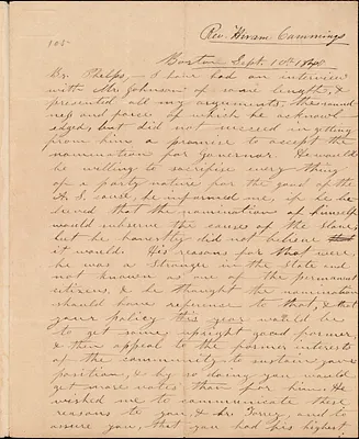 Letter from Hiram Cummings, Boston, to Amos Augustus Phelps, Sept. 10th 1840