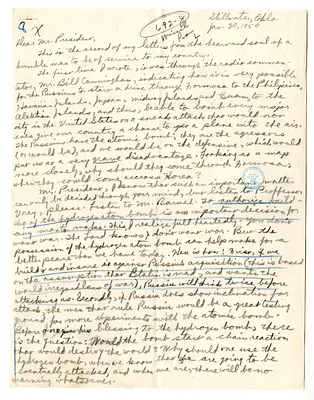 Letter from Clyde Looper to President Harry S. Truman