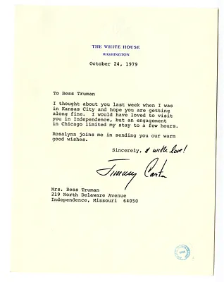 Letter from President Jimmy Carter to Bess W. Truman