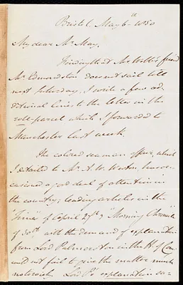 Letter from John Bishop Estlin, Bristol, to Samuel May, May 6th, 1850