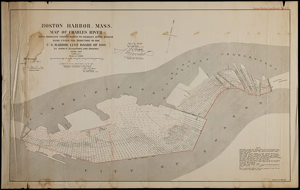 Boston Harbor, Mass. map of Charles River from Brookline Street Bridge to Charles River Bridge