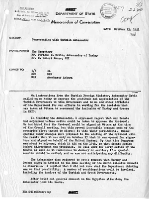 Memorandum of Conversation with Secretary of State Dean Acheson, Ambassador of Turkey Feridun C. Erkin, and C. Robert Moore