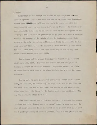 [Aldino Felicani] typed speech, [Boston, Mass., August 23, 1957?]