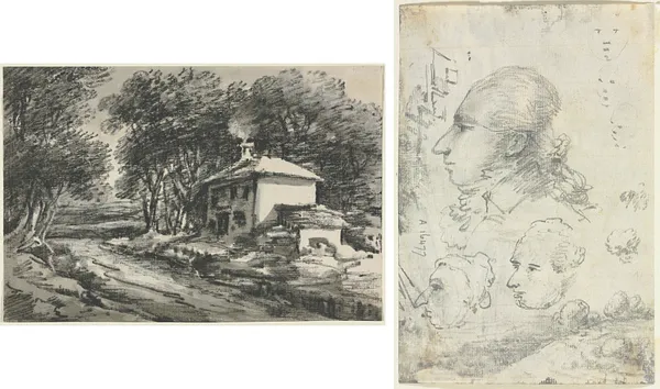 Landscape with Cottage (recto); Studies of Heads (verso)