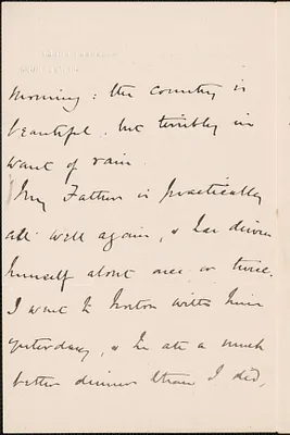 [John Biddulph Martin] autograph note to [Victoria Woodhull Martin], Tewkesbury, [England], May 7, 1893