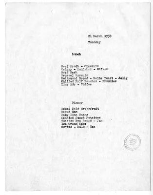Menu for President Harry S. Truman's  Visit to Key West, Florida