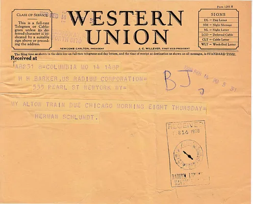 Telegram to H.H. Barker, February 14, 1928