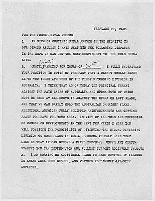 Franklin D. Roosevelt to Winston Churchill