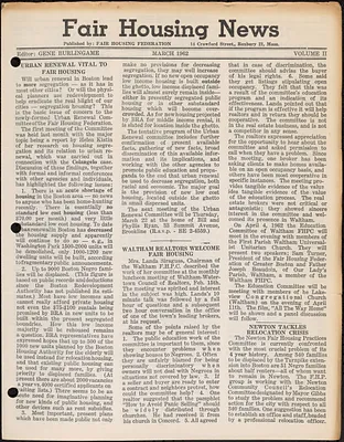 Fair Housing News - March 1962