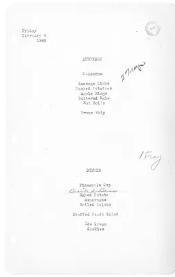 White House Luncheon and Dinner Menu
