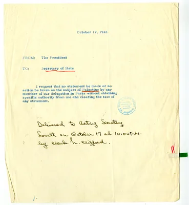 Memorandum from President Harry S. Truman to Secretary of State George Marshall