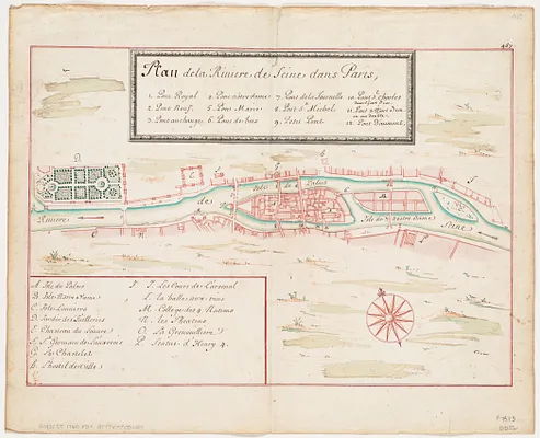 Plan de la Riviere de Seine dans Paris