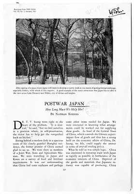 Magazine Article, "Postwar Japan: How Long Must We Help Her?" by Nathan Koenig