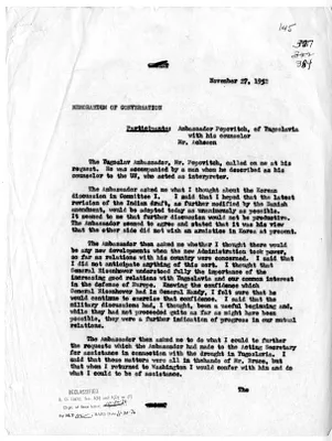 Memorandum of Conversation with Secretary of State Dean Acheson and Ambassador of Yugoslavia Vladimir Popovic