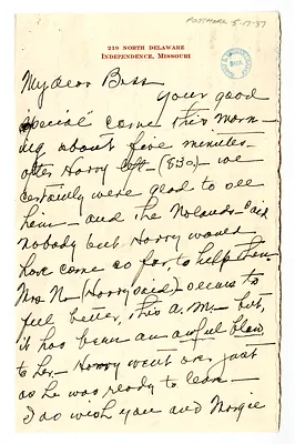 Letter from Madge Gates Wallace to Bess W. Truman
