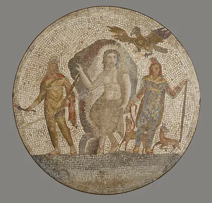 Mosaic Medallion with Ganymede and Zeus