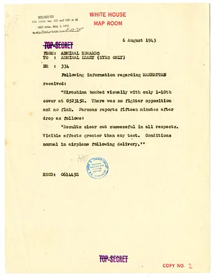White House Map Room Message from Admiral Edwards to Admiral William D. Leahy