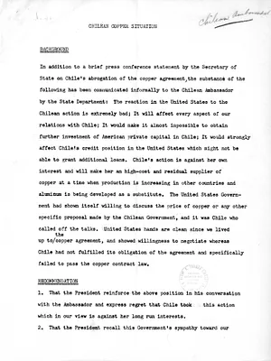Memorandum, Chilean Cooper Situation