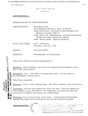 June 22, 1976 - Ford, Brazilian Ambassador Joao Baptista Pinheiro