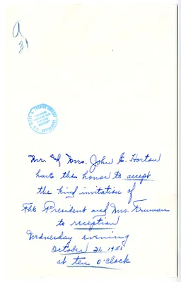 Invitation Reply from Mr. and Mrs. John Horton to the White House Social Office