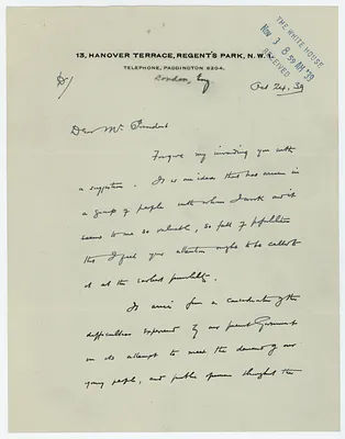 Letter, H.G. Wells to Franklin Roosevelt