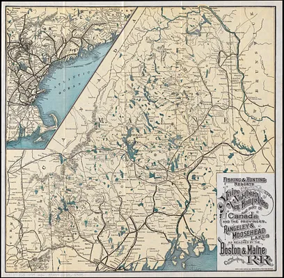 Fishing & hunting resorts of Maine, northern New Hampshire, and part of Canada and the provinces, Rangeley & Moosehead Lakes as reached by the Boston & Maine R.R. and connections