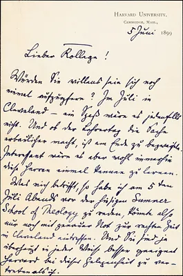 Francke, Kuno, 1855-1930 autograph letter signed to Hugo Münsterberg, Cambridge, Mass., 5 June 1899