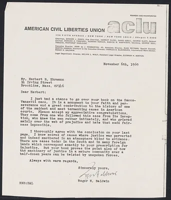 Herbert Brutus Ehrmann Papers, 1906-1970. Sacco-Vanzetti. Michael A. Musmanno. Box 13, Folder 14, Harvard Law School Library, Historical & Special Collections