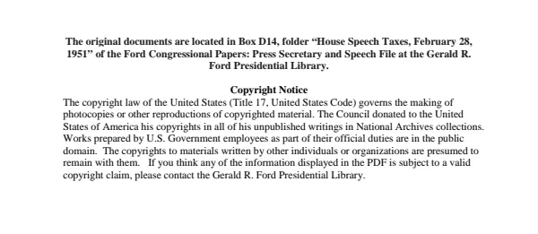 House Speech Taxes, February 28, 1951