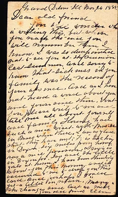 Postcard Ellen [Paine Rogers] to Frona Spooner March 24 1885