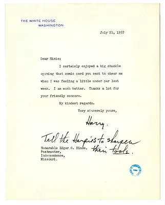 Letter from Harry S. Truman to Edgar Hinde