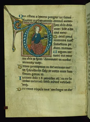Leaf from Psalter: Psalm 109, Initial D with Seated Apostle