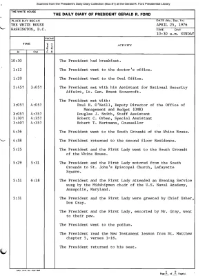 President Gerald R. Ford's Daily Diary, April 25, 1976