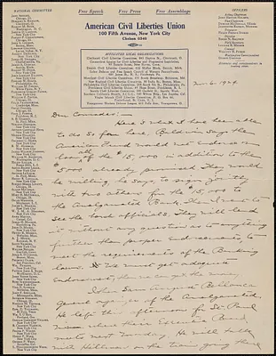 Elizabeth Gurley Flynn (American Civil Liberties Union) autograph letter signed Sacco-Vanzetti Defense Committee., New York, N.Y., November 6, 1924