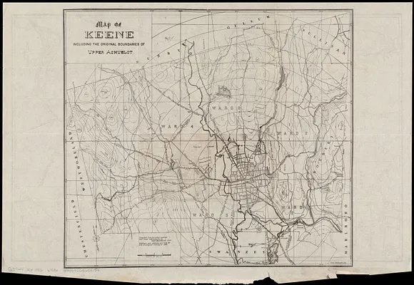 Map of Keene including the original boundaries of upper Ashuelot