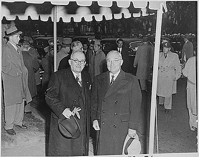 Photograph of President Truman and President Vincent Auriol of France, during Auriol's visit to Washington.
