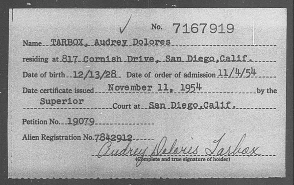 Tarbox, Audrey Dolores - 1954