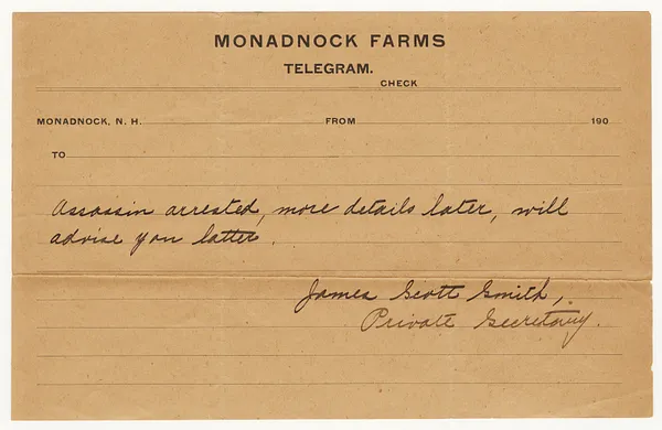 Telegram from James Scott Smith, Private Secretary to Secretary of the Interior E. A. Hitchcock