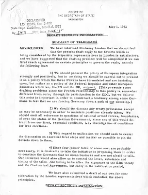 Memorandum, State Department Summary of Telegrams