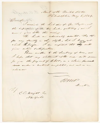 Letter from R. M. Patterson, Director of the Mint to C. C. Wright